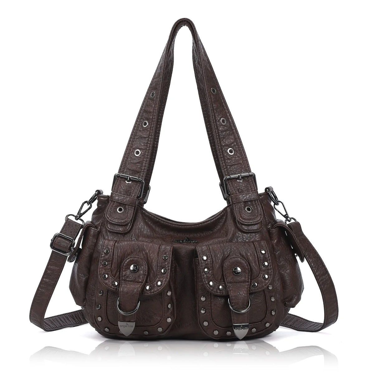 Vintage Y2K Studded Multi-Pocket Semi-Soft Tote Shoulder Bag