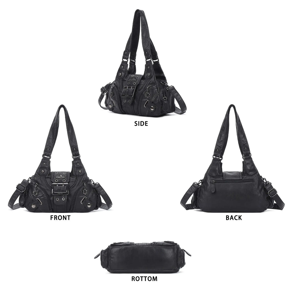 Retro Utility Multi-Pocket Satchel Shoulder-Crossbody Bag