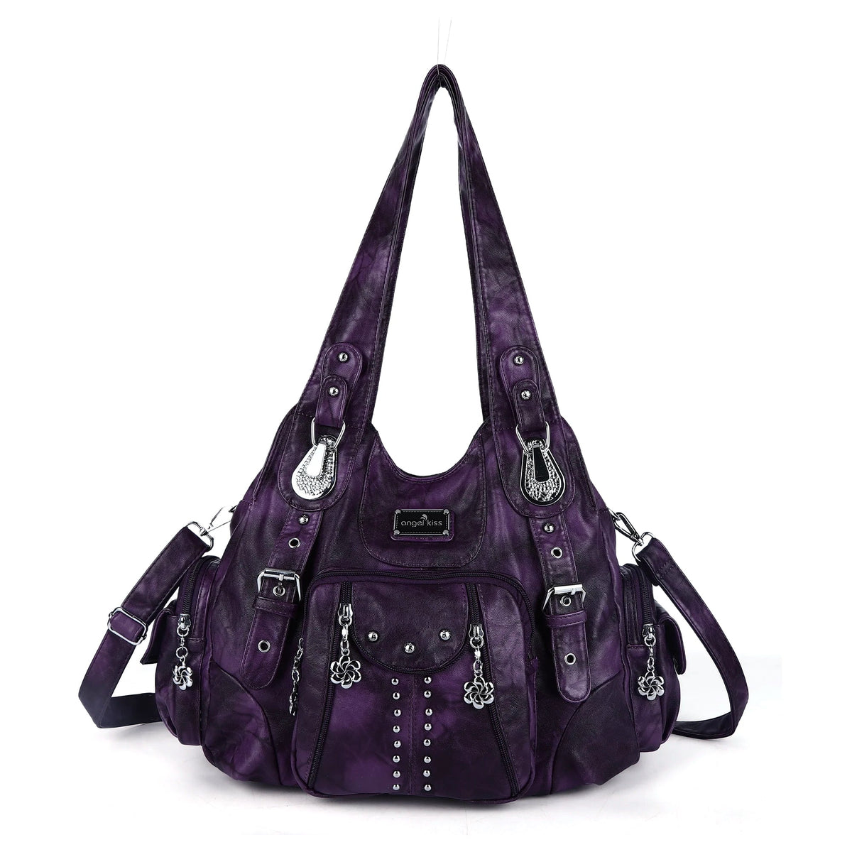 Tie-Dye Hobo Shoulder Bag with Rivet Strap Details