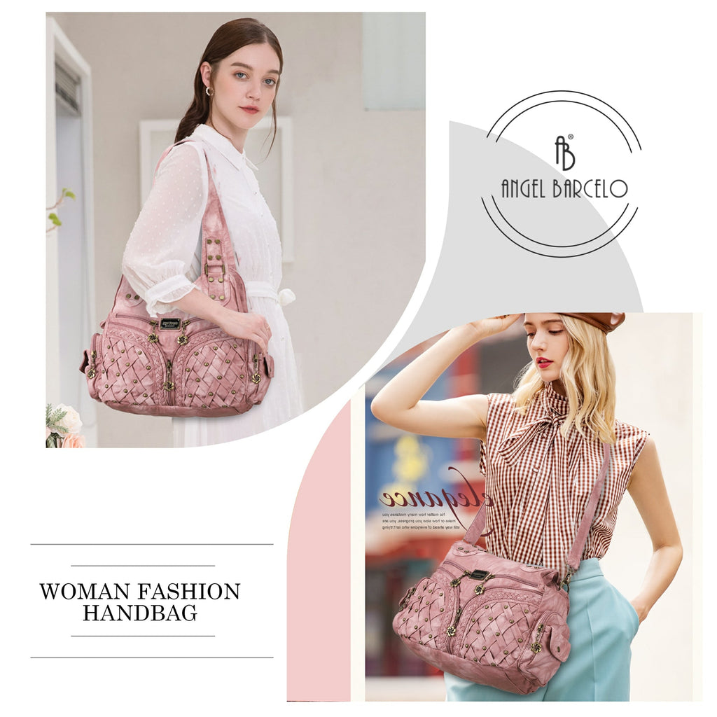 PU Studded Braided Multi-Pocket Hobo Bag