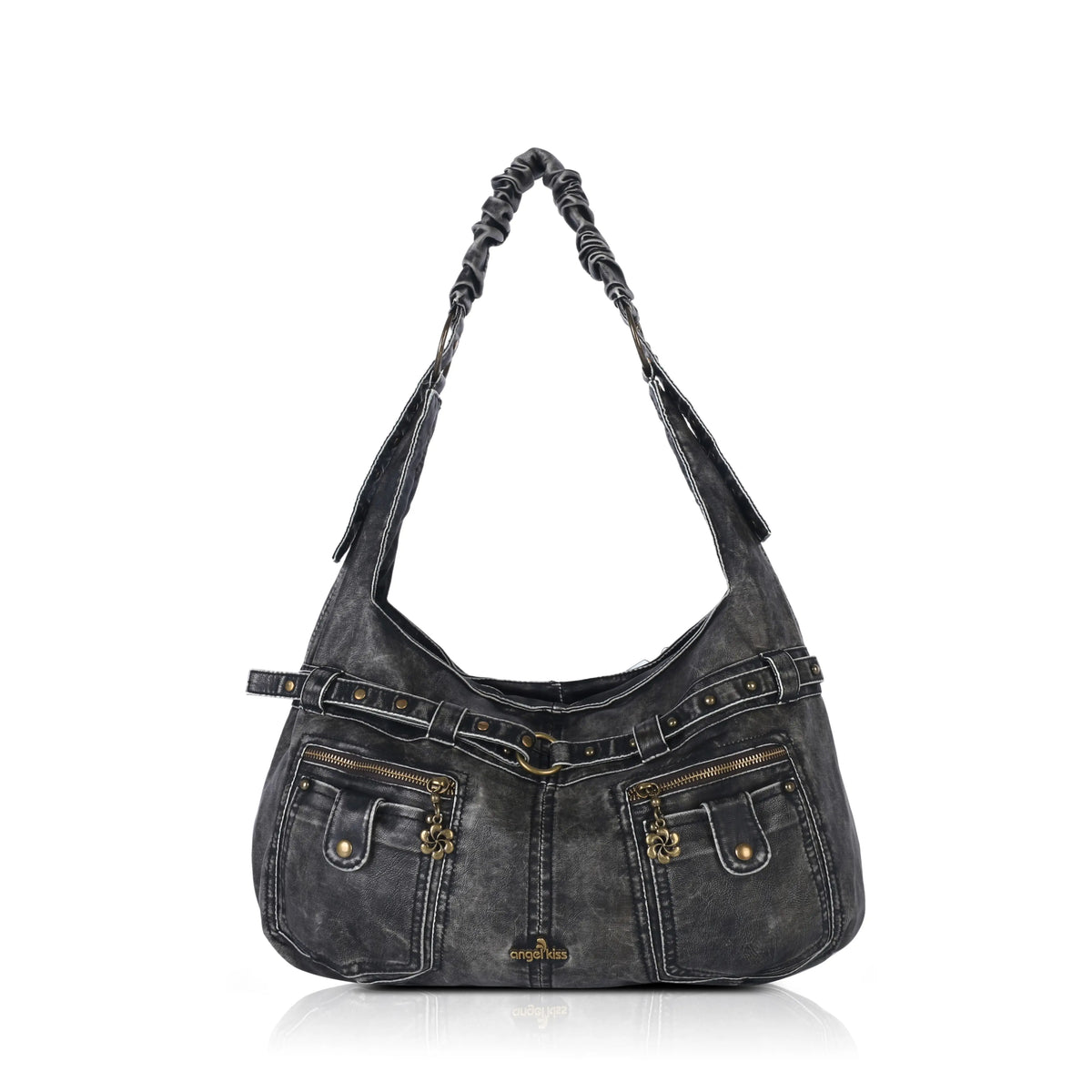 Vintage Vegan Leather Handbag – Multi-Pocket Shoulder Tote