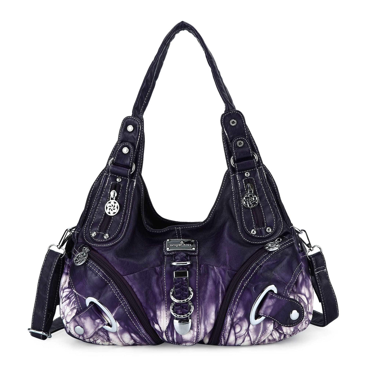 Vintage Large Capacity Multi-Pocket Hobo Shoulder Bag with Rivet Details