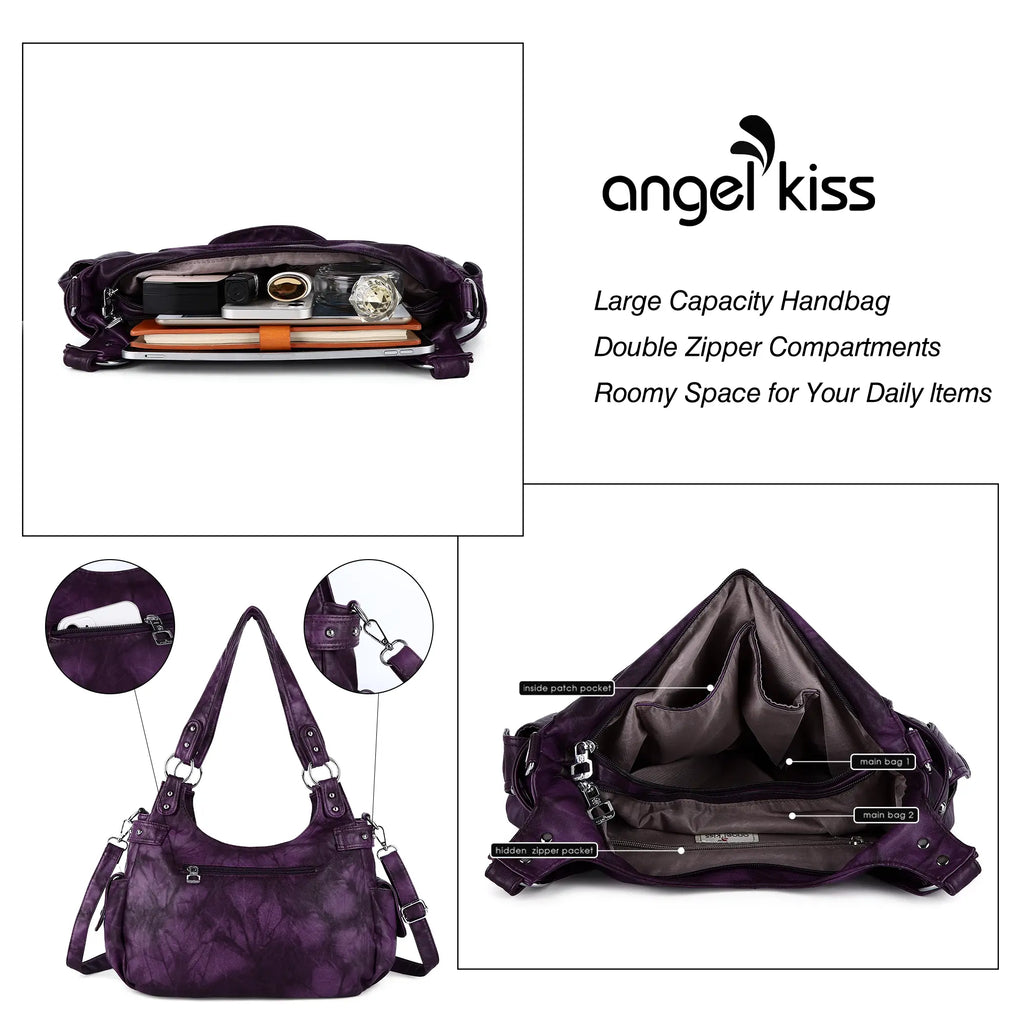 Washed Multi-Zip Hobo Shoulder Bag