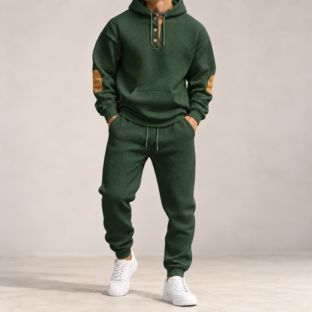 Men's Premium Textured Hoodie & Jogger Set | Embossed Knit Tracksuit