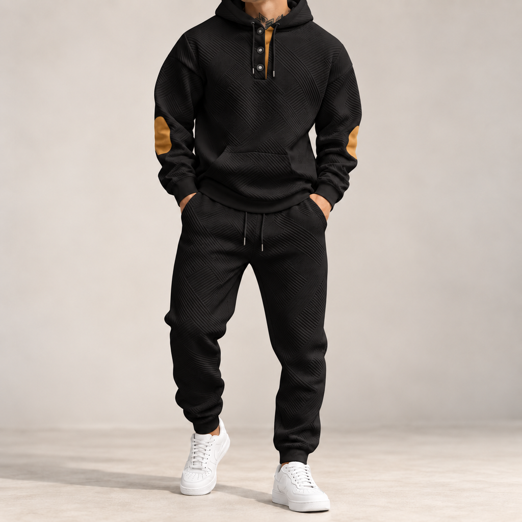 Men's Premium Textured Hoodie & Jogger Set | Embossed Knit Tracksuit