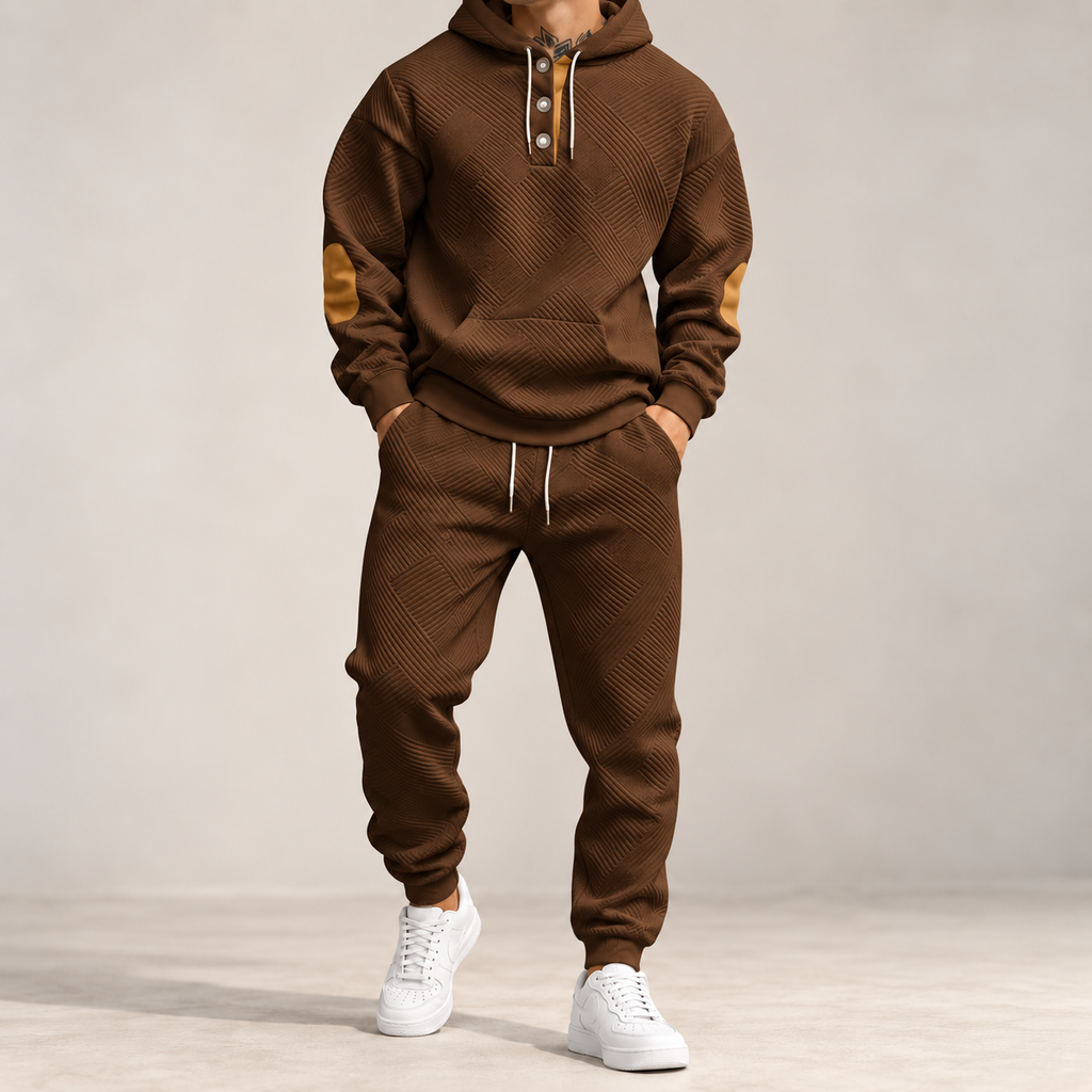 Men's Premium Textured Hoodie & Jogger Set | Embossed Knit Tracksuit