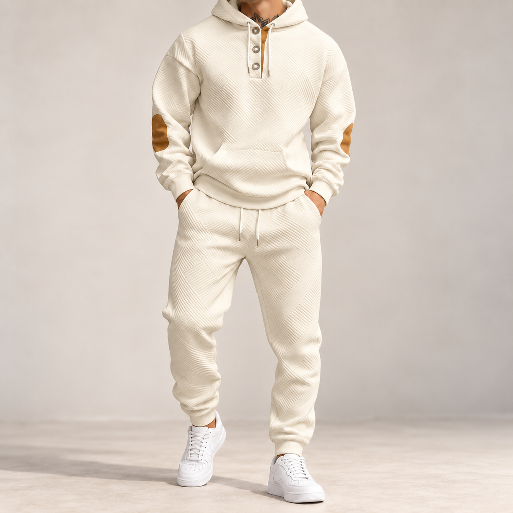 Men's Premium Textured Hoodie & Jogger Set | Embossed Knit Tracksuit