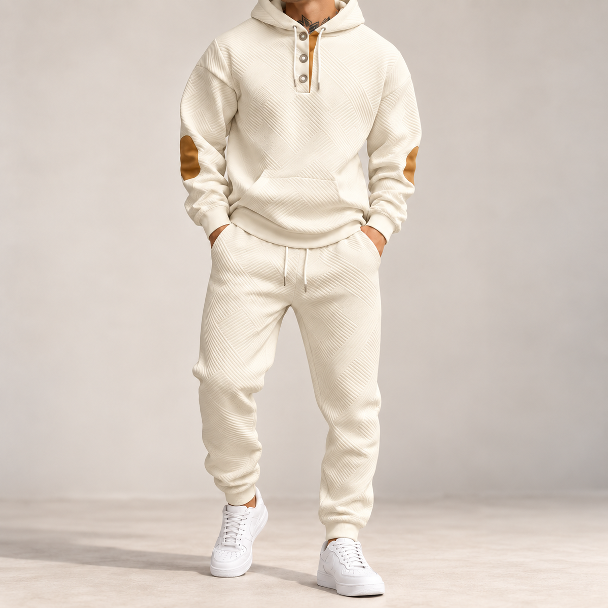 Men's Premium Textured Hoodie & Jogger Set | Embossed Knit Tracksuit