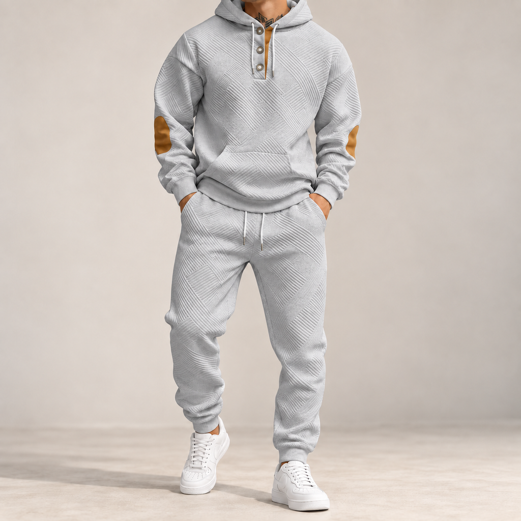 Men's Premium Textured Hoodie & Jogger Set | Embossed Knit Tracksuit