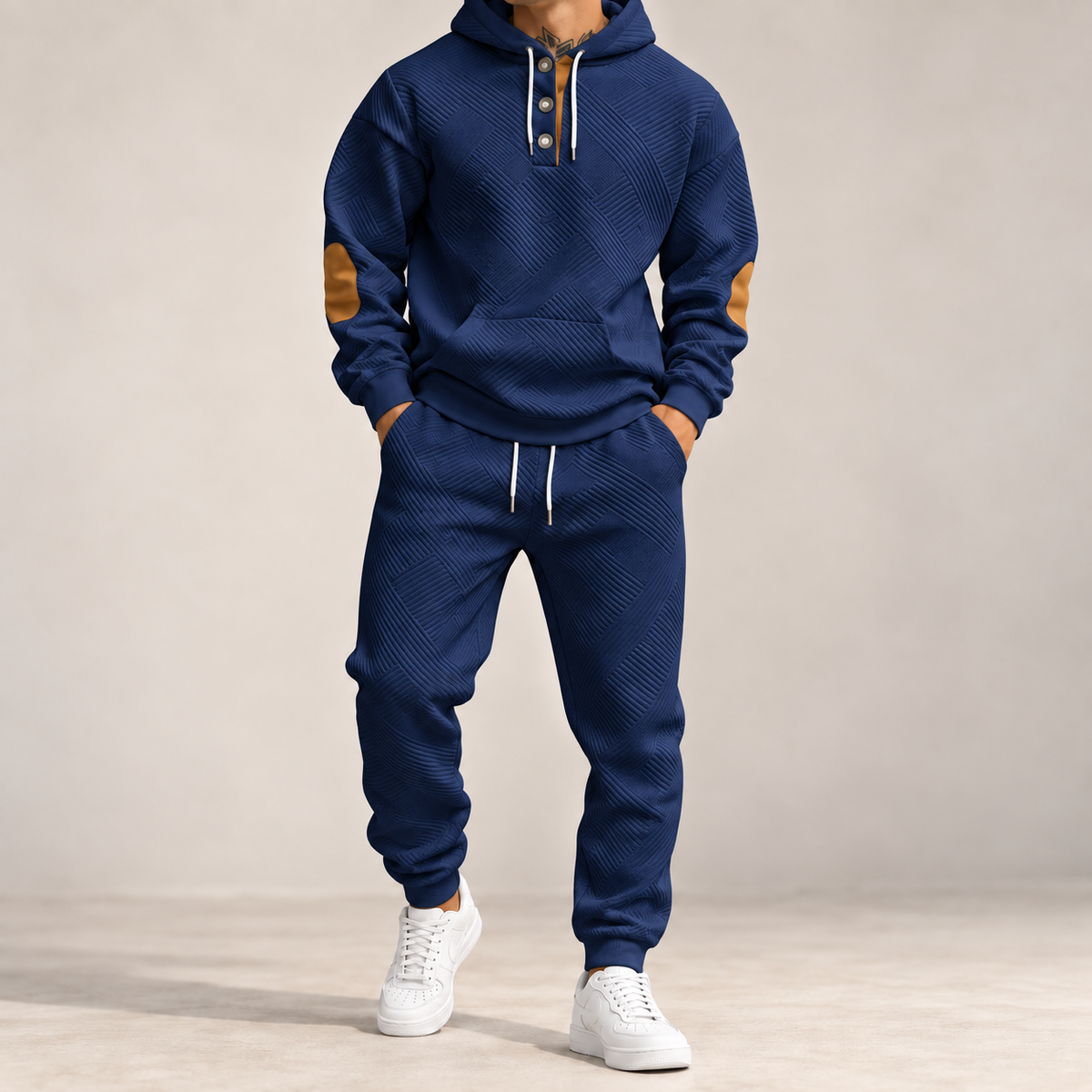 Men's Premium Textured Hoodie & Jogger Set | Embossed Knit Tracksuit