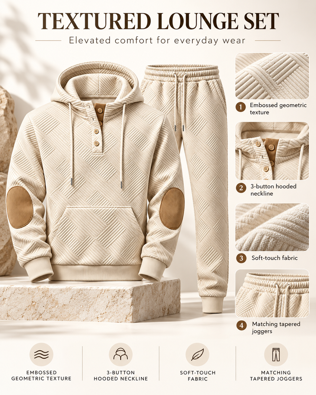 Men's Premium Textured Hoodie & Jogger Set | Embossed Knit Tracksuit
