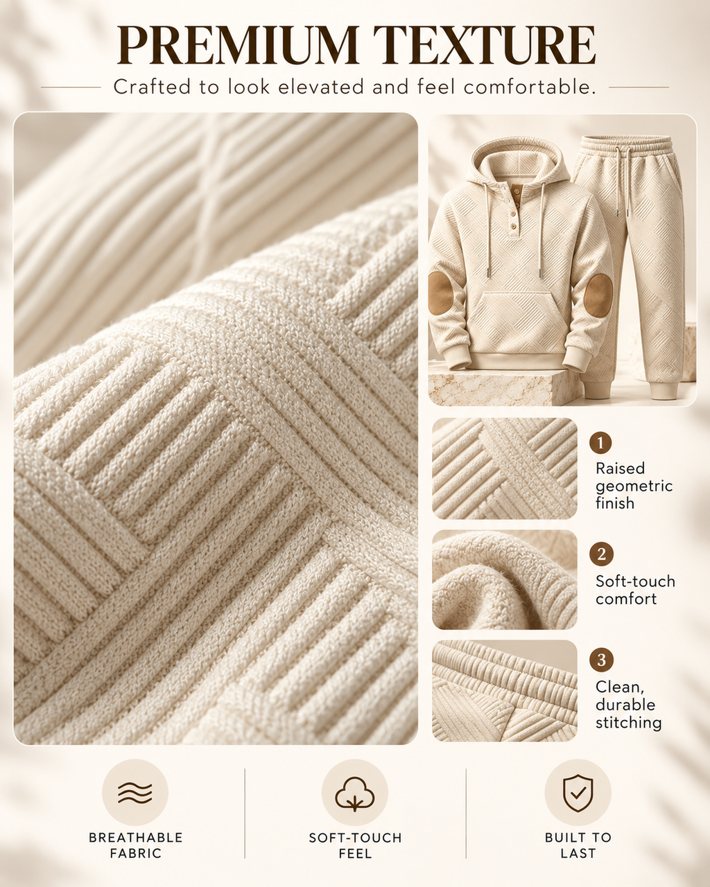 Men's Premium Textured Hoodie & Jogger Set | Embossed Knit Tracksuit