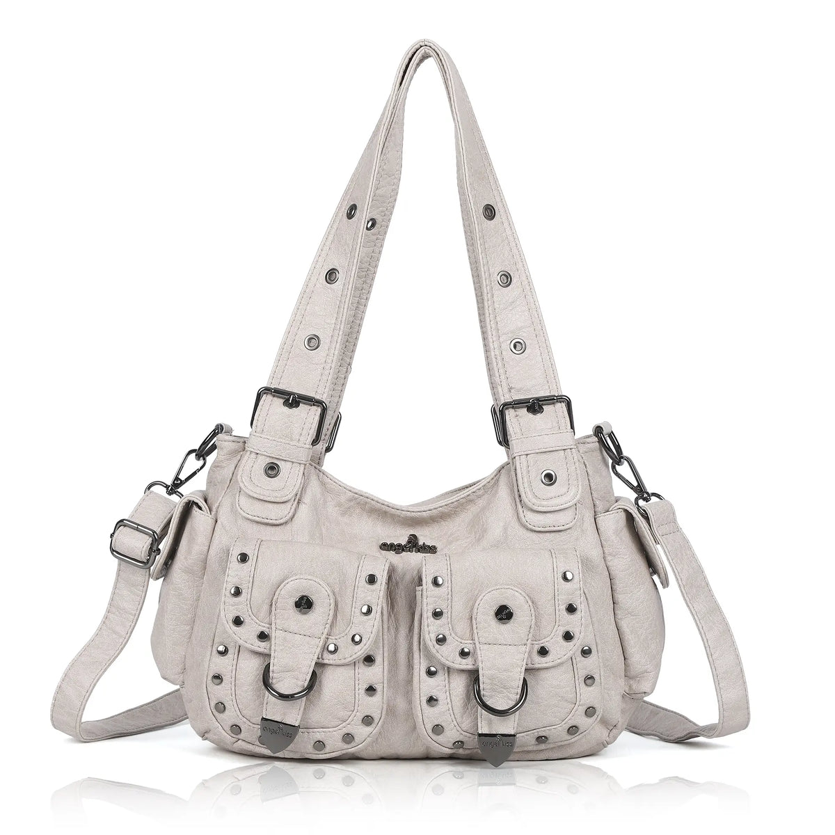 Vintage Y2K Studded Multi-Pocket Semi-Soft Tote Shoulder Bag