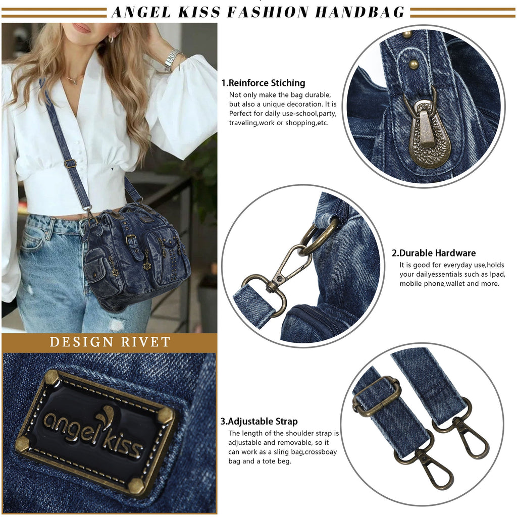 Washed Leopard Print Vintage Multi-Pocket Shoulder Bag for Women