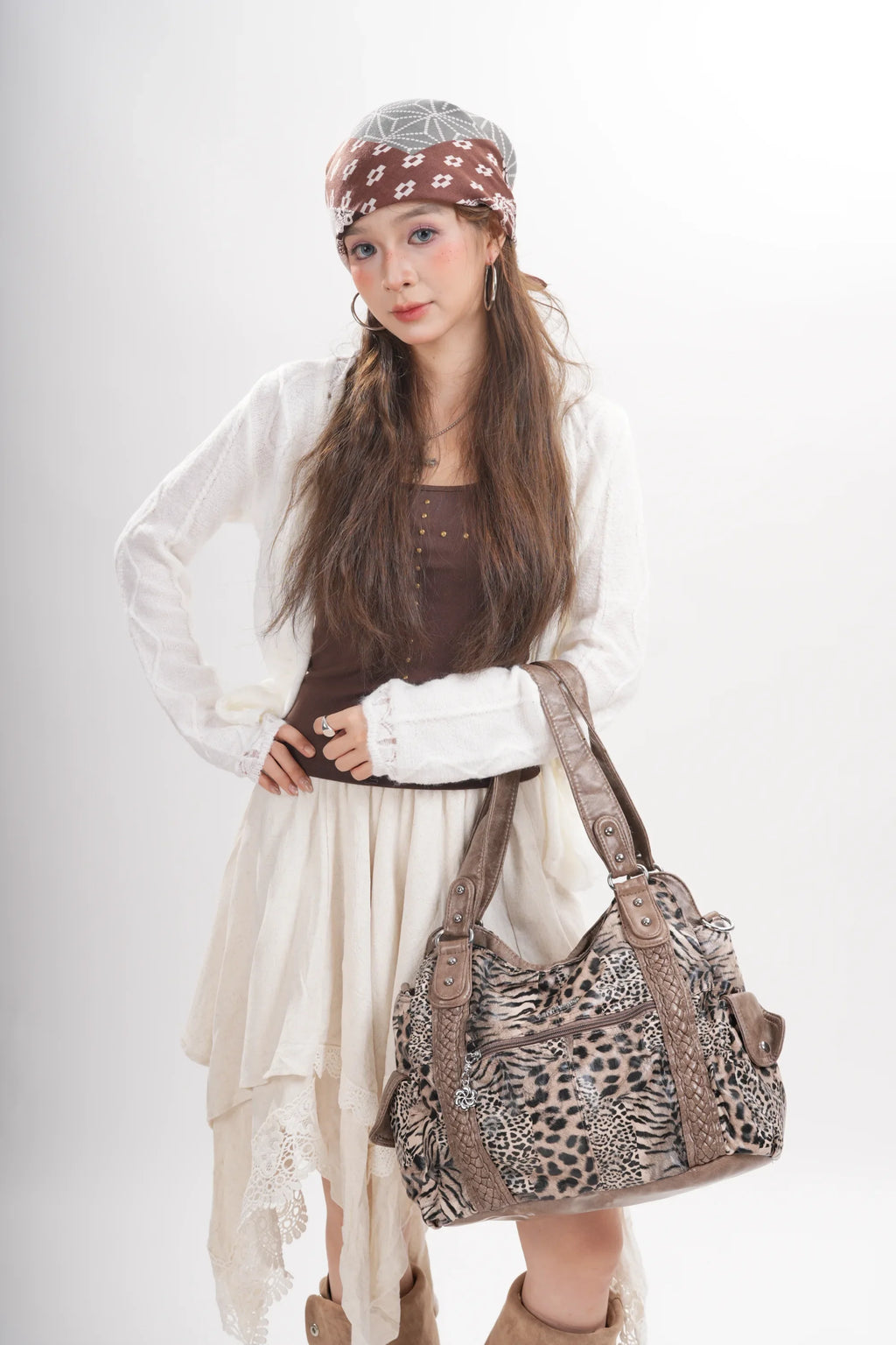 Vintage Leopard Vegan Leather Shoulder Tote