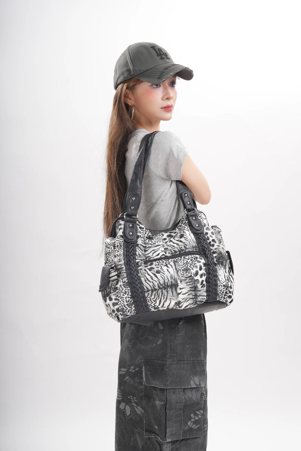 Vintage Leopard Vegan Leather Shoulder Tote