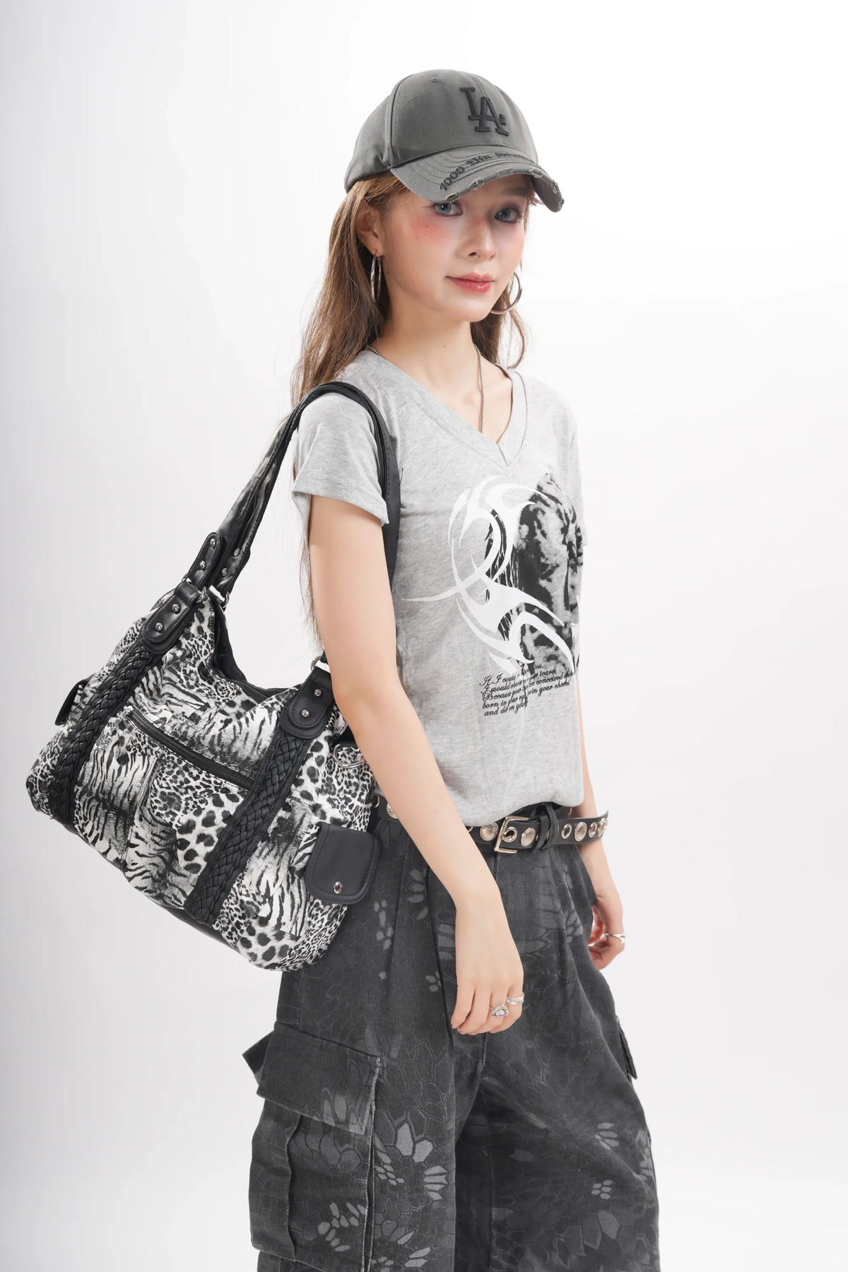 Vintage Leopard Vegan Leather Shoulder Tote