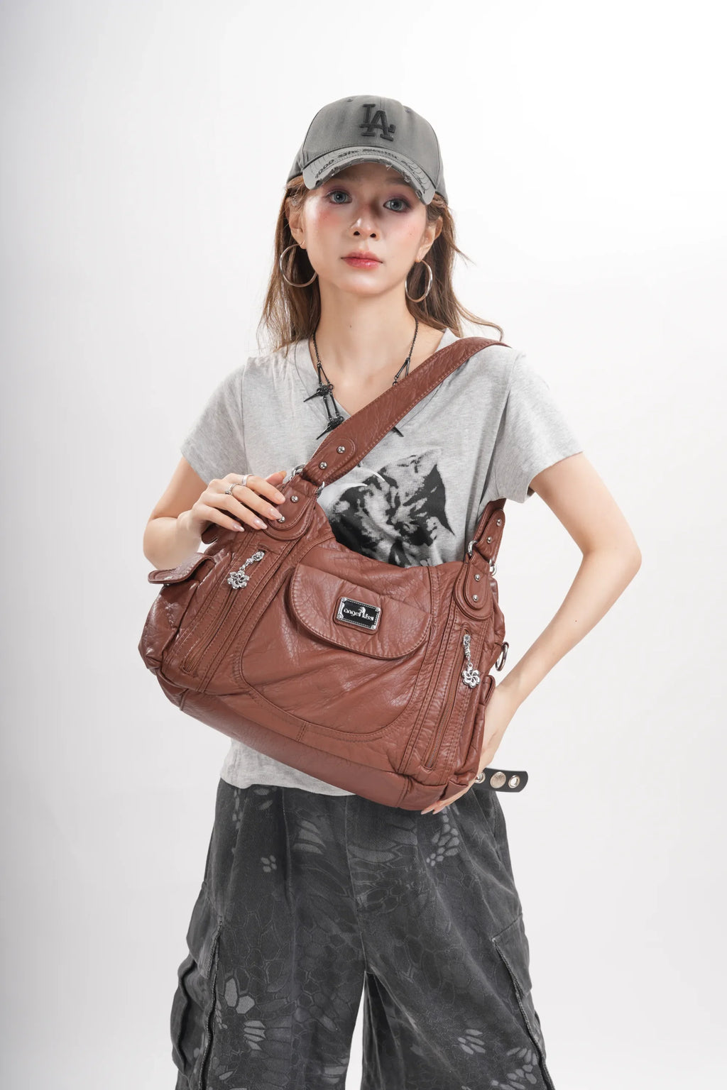 Women Handbag With High Quality Washed PU Multi Purpose Tote Bag