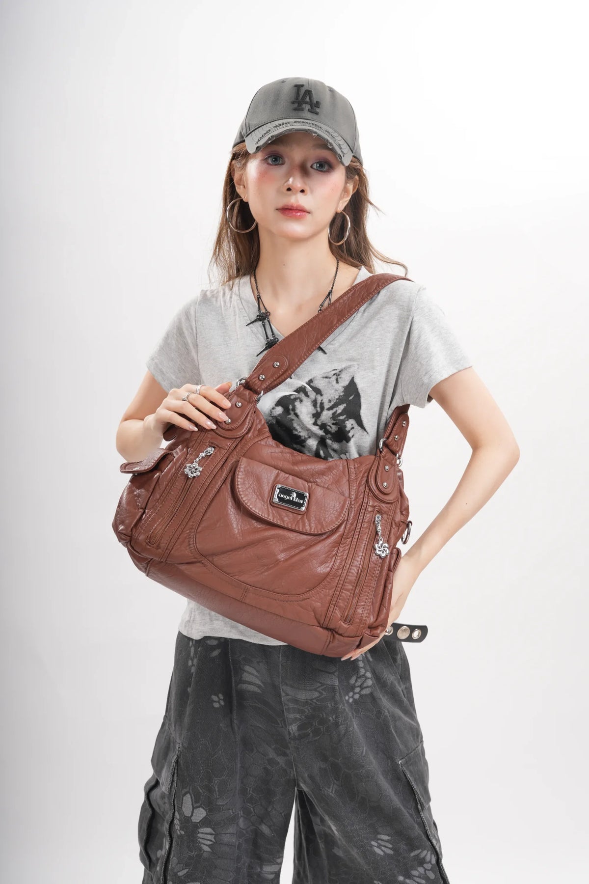 Women Handbag With High Quality Washed PU Multi Purpose Tote Bag
