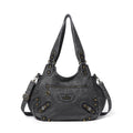Minimalist Retro-Style Vegan Leather Bag with Stud Details and Large Capacity