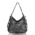 Diagonal Zipper Rivet Hobo Shoulder Bag