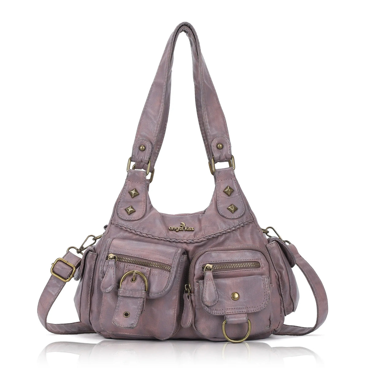 Tie-Dye Pink Multi-Pocket Vegan Leather Shoulder Tote Handbag